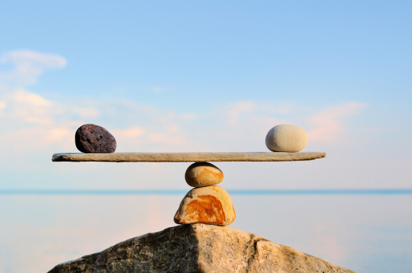 Balance scale made of stones
