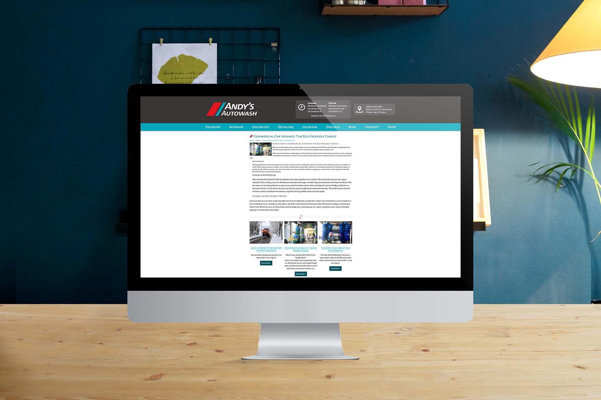 Andy's Auto Wash website by Alt Media Studios displayed across a desktop monitor, a tablet, and a smartphone
