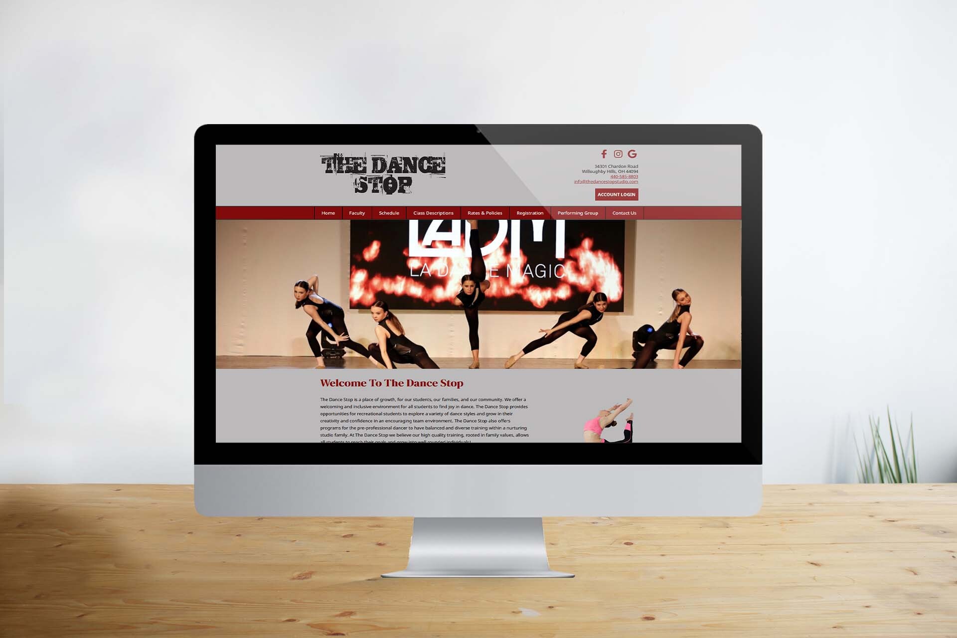 Desktop site of The Dance Stop as redesigned by Alt Media Studios