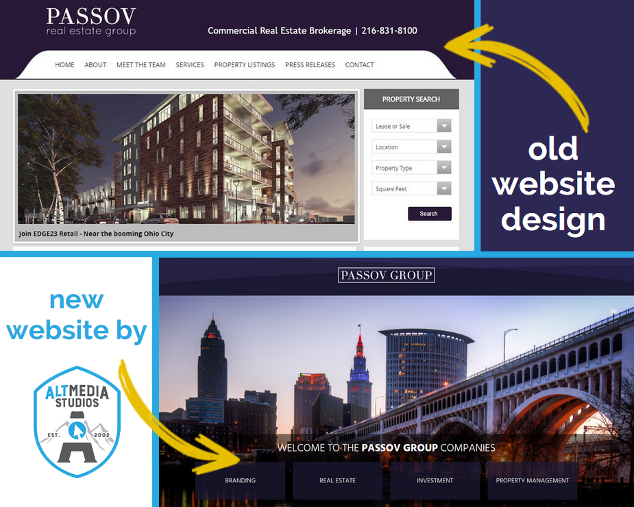 Old vs. New website design for Passov Group