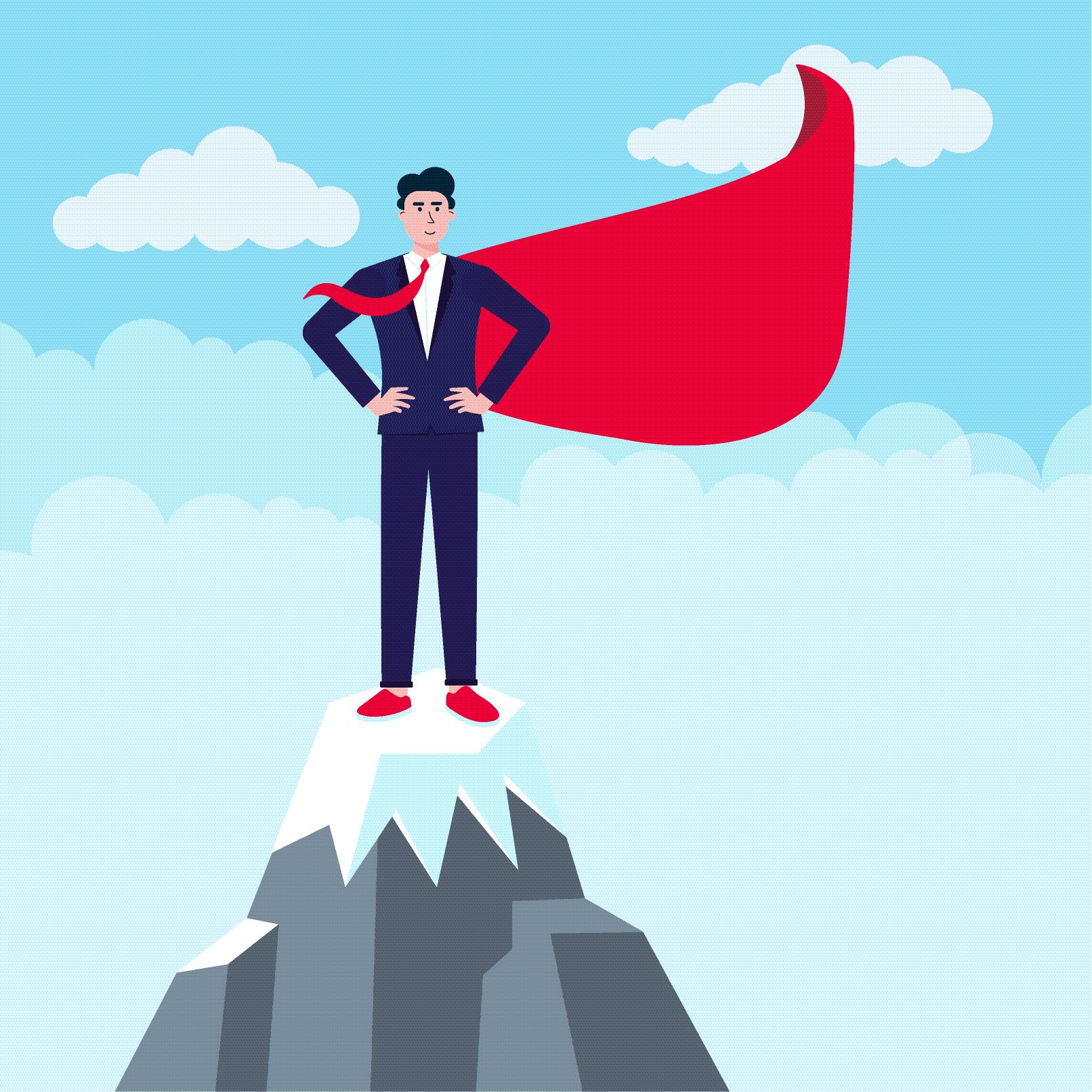 Man standing on top of mountain after finding a successful digital marketing company 